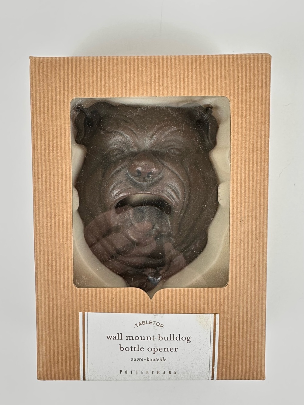 POTTERY BARN Cast Iron Bulldog Wall Mount Bottle Opener Bulldogs Fans Alums NEW!